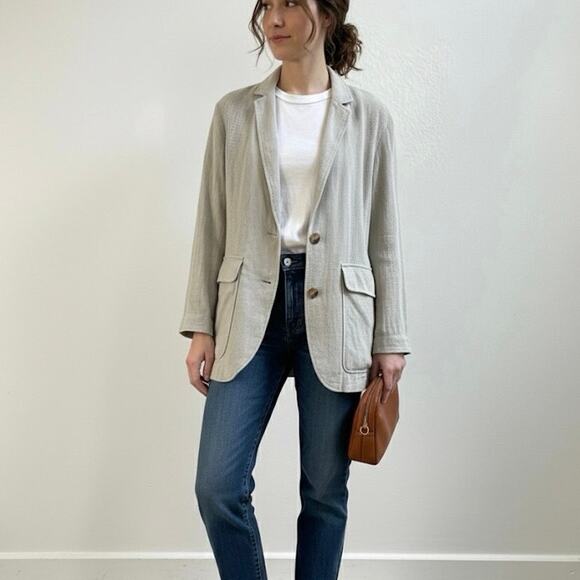 Madewell Breezewoven Gray Basketweave Button Linen Blend Blazer Jacket sz Small - Picture 5 of 15